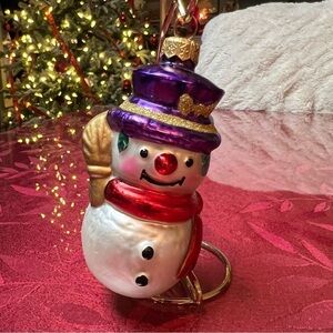 Vintage Glass Ornament Komozja Polonaise Glass Snowman Purple Hat Mercury Glass
